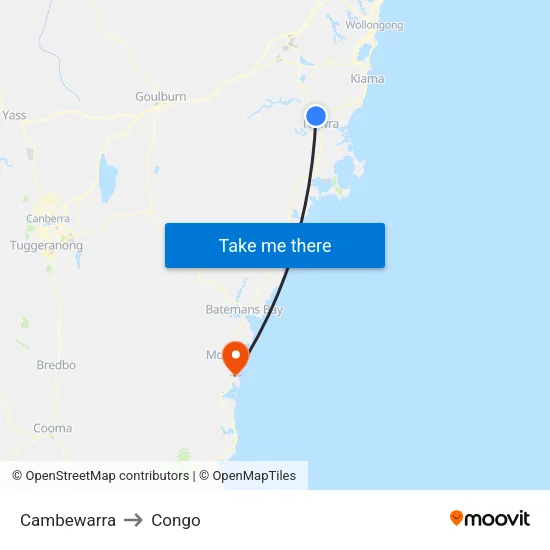 Cambewarra to Congo map