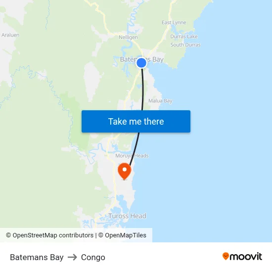 Batemans Bay to Congo map