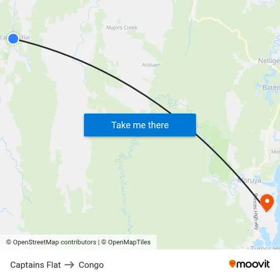 Captains Flat to Congo map