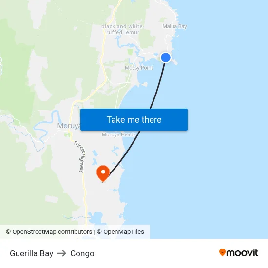 Guerilla Bay to Congo map