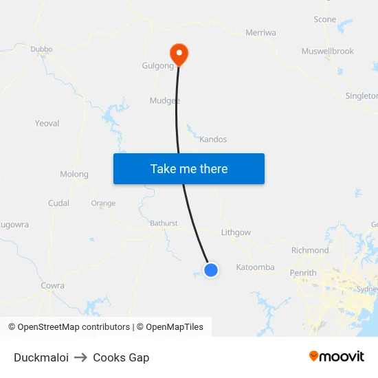 Duckmaloi to Cooks Gap map