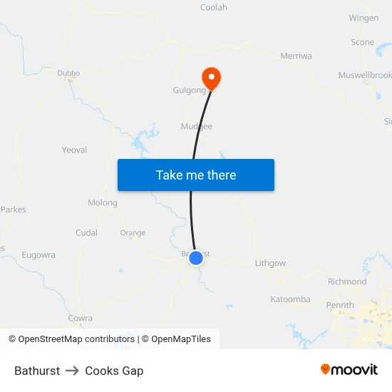 Bathurst to Cooks Gap map