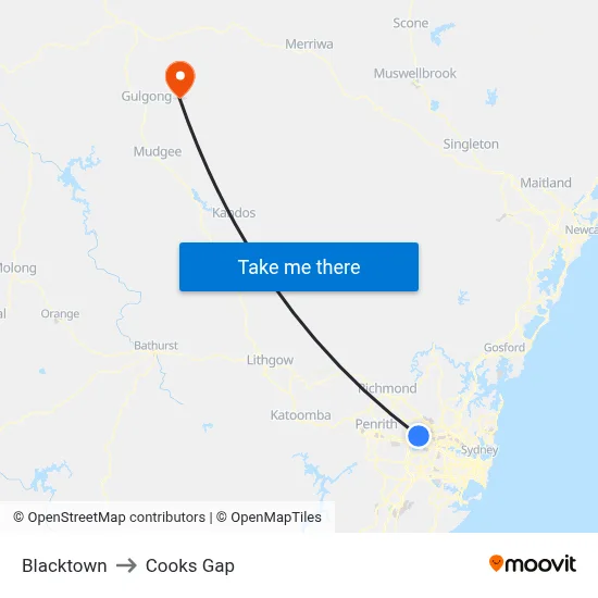 Blacktown to Cooks Gap map