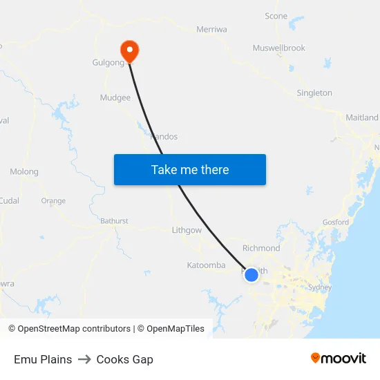 Emu Plains to Cooks Gap map