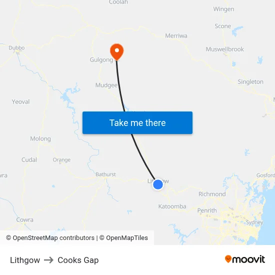 Lithgow to Cooks Gap map