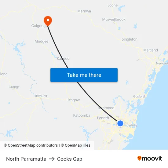 North Parramatta to Cooks Gap map