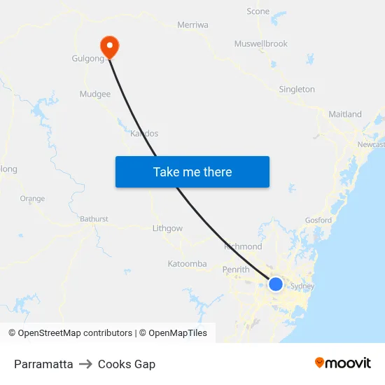 Parramatta to Cooks Gap map