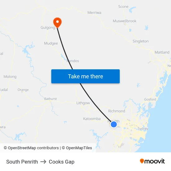 South Penrith to Cooks Gap map