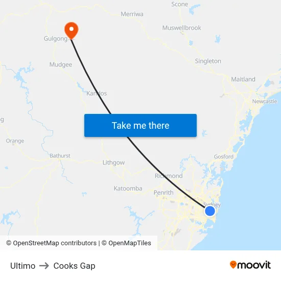 Ultimo to Cooks Gap map
