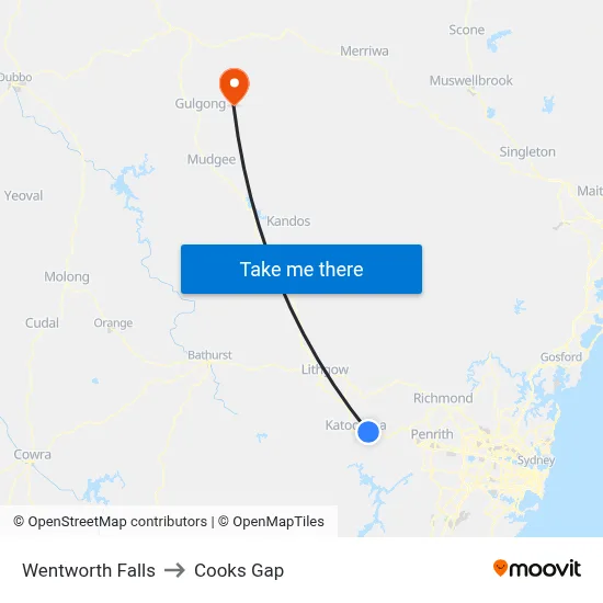 Wentworth Falls to Cooks Gap map