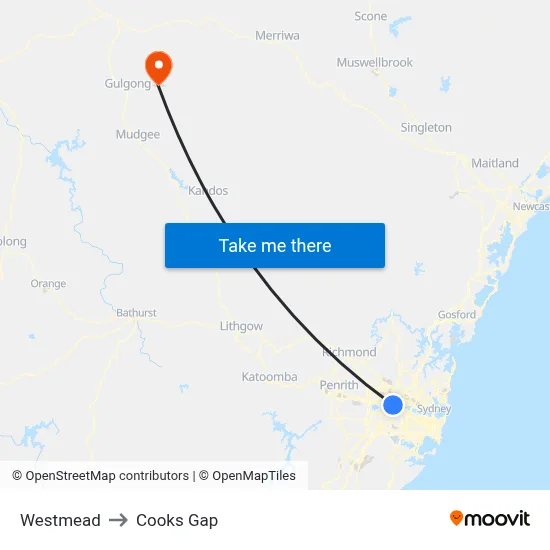 Westmead to Cooks Gap map