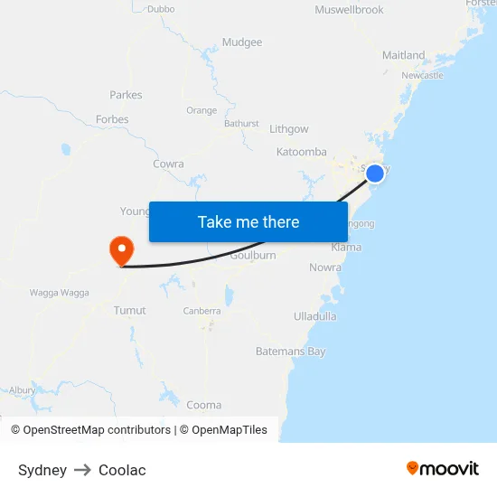 Sydney to Coolac map