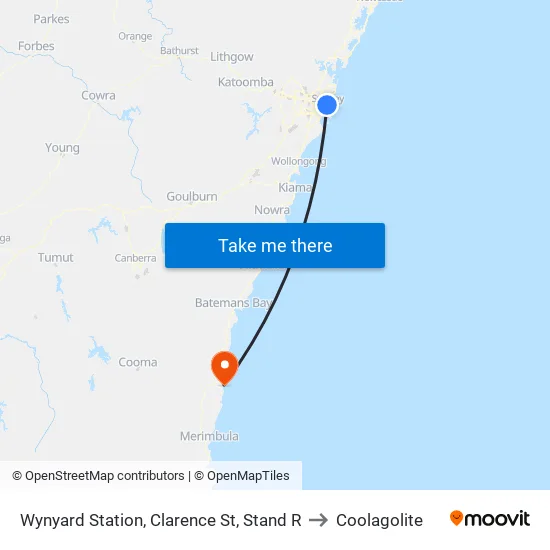 Wynyard Station, Clarence St, Stand R to Coolagolite map
