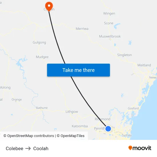 Colebee to Coolah map
