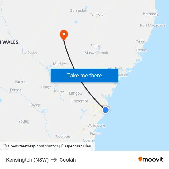 Kensington (NSW) to Coolah map