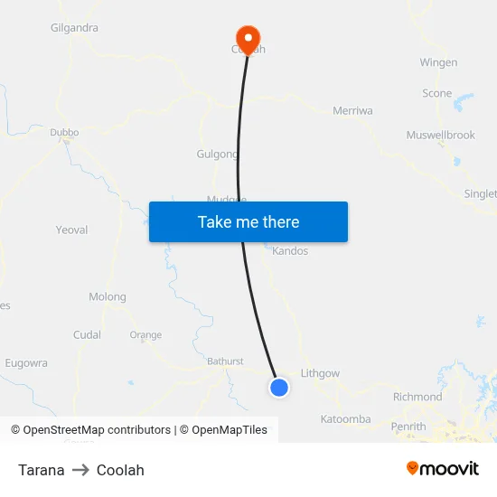 Tarana to Coolah map