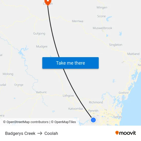 Badgerys Creek to Coolah map