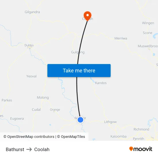 Bathurst to Coolah map