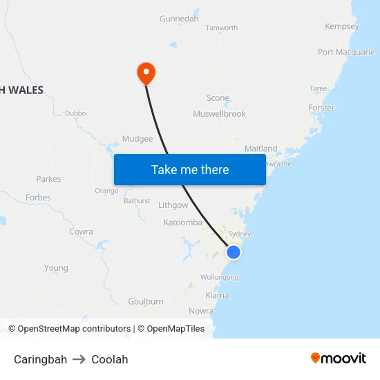 Caringbah to Coolah map