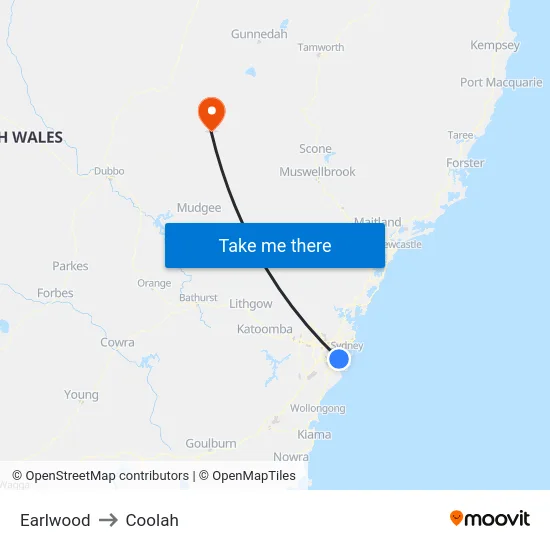 Earlwood to Coolah map