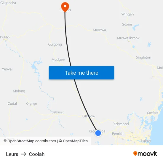Leura to Coolah map