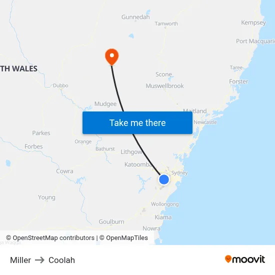 Miller to Coolah map