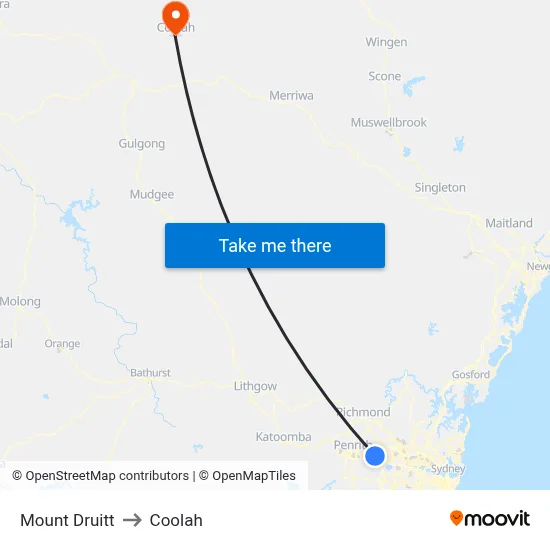 Mount Druitt to Coolah map