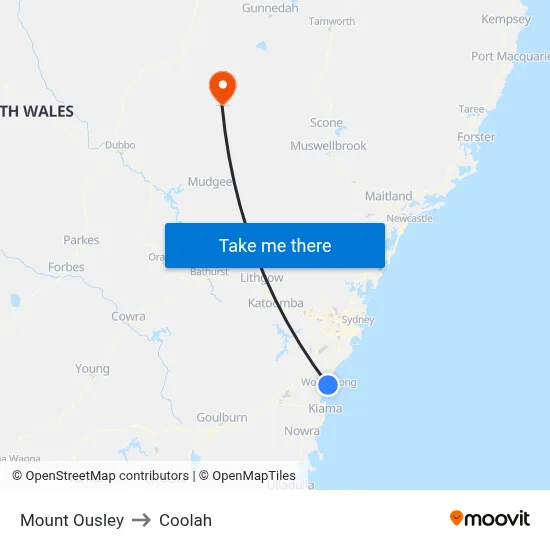 Mount Ousley to Coolah map