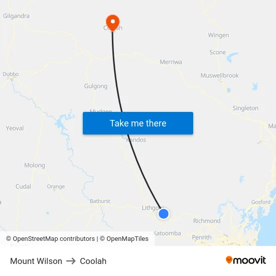 Mount Wilson to Coolah map