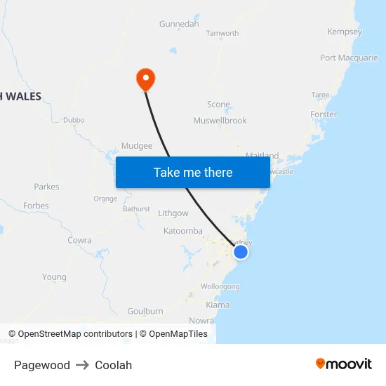 Pagewood to Coolah map