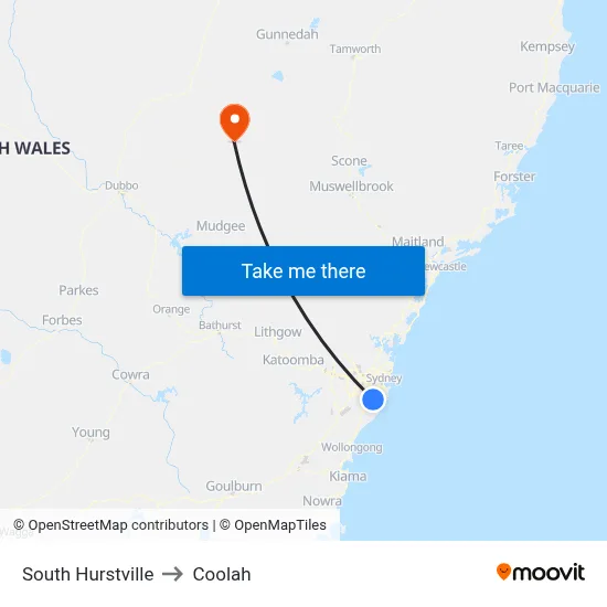 South Hurstville to Coolah map