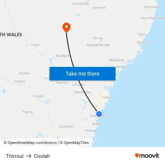 Thirroul to Coolah map