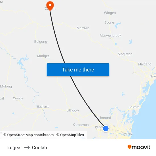 Tregear to Coolah map