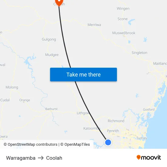 Warragamba to Coolah map