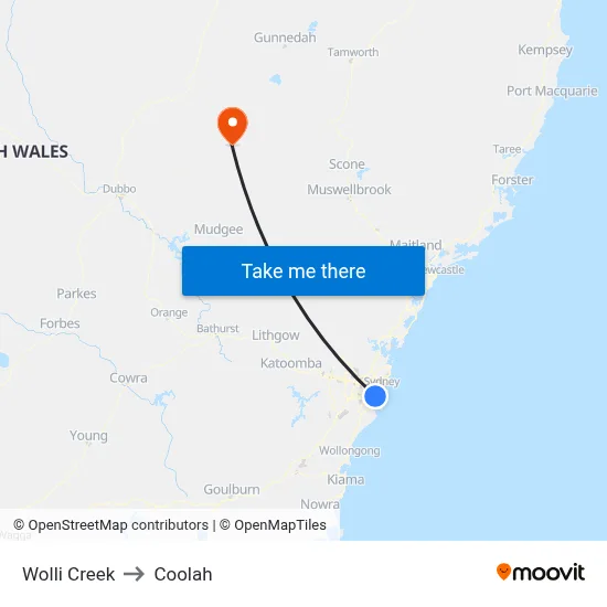 Wolli Creek to Coolah map