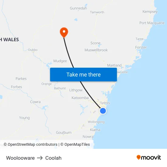 Woolooware to Coolah map
