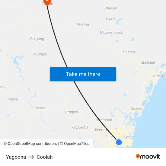 Yagoona to Coolah map