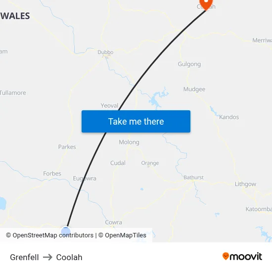 Grenfell to Coolah map
