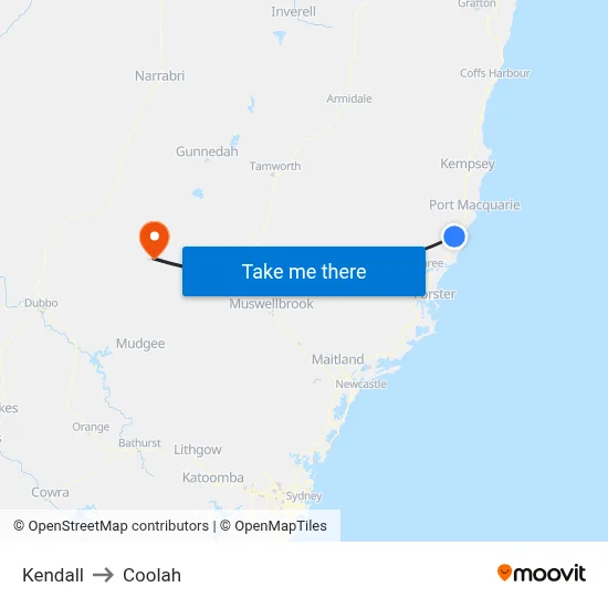 Kendall to Coolah map