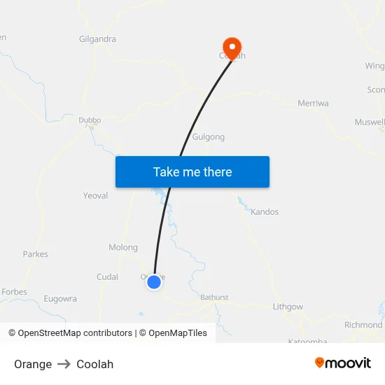 Orange to Coolah map