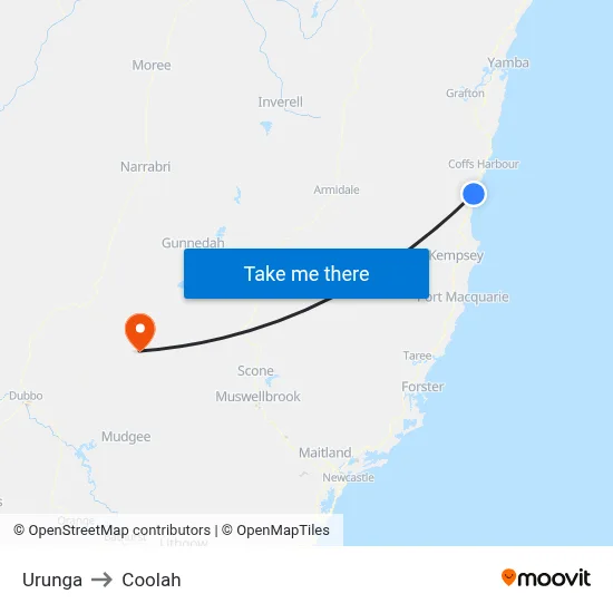 Urunga to Coolah map