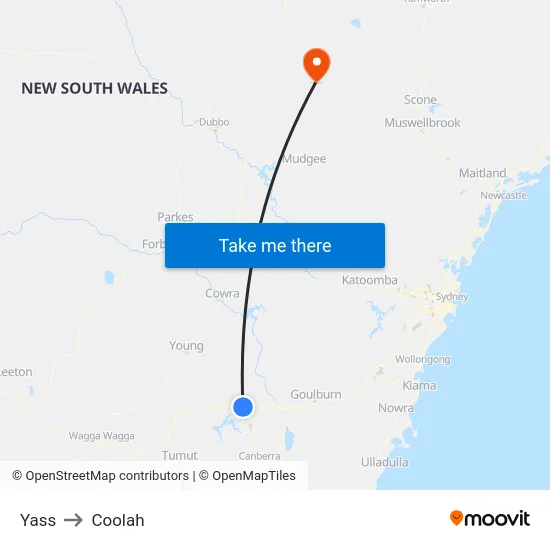 Yass to Coolah map