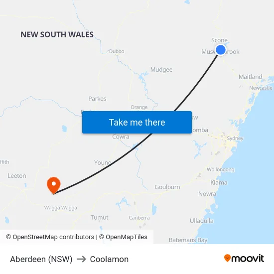 Aberdeen (NSW) to Coolamon map
