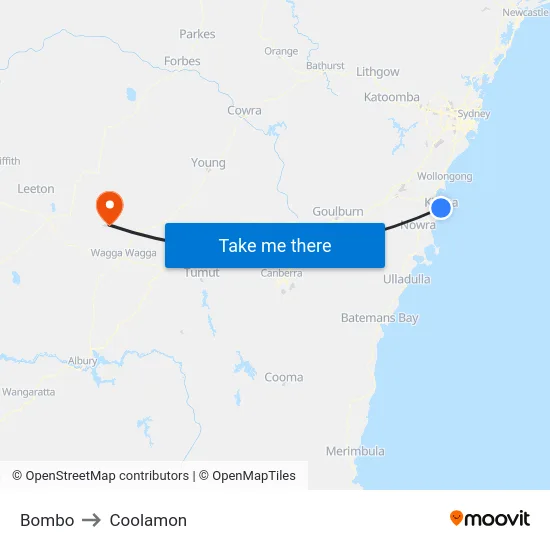 Bombo to Coolamon map