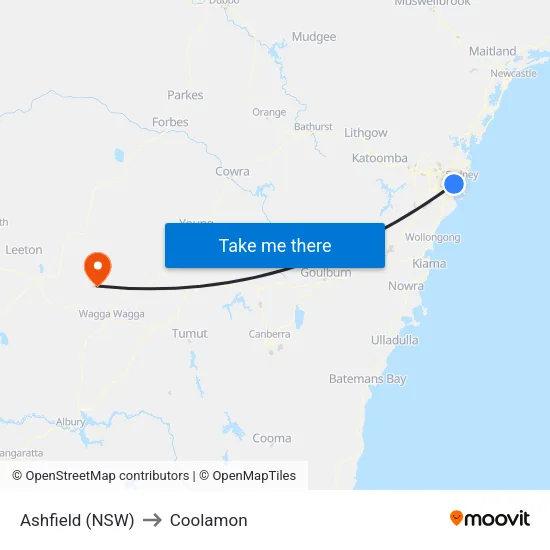 Ashfield (NSW) to Coolamon map