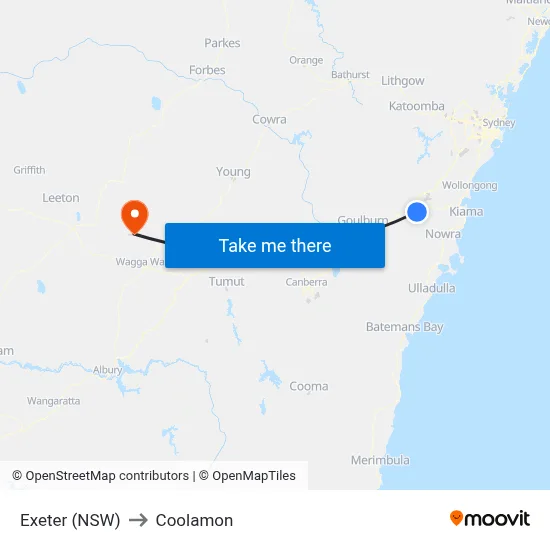 Exeter (NSW) to Coolamon map