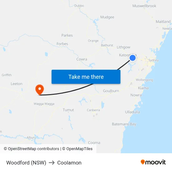 Woodford (NSW) to Coolamon map
