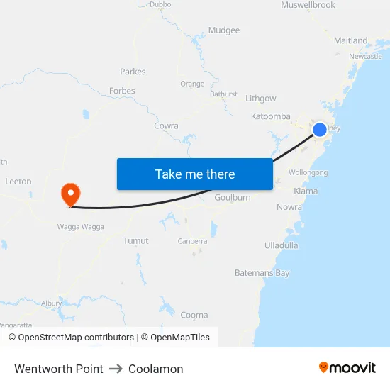 Wentworth Point to Coolamon map