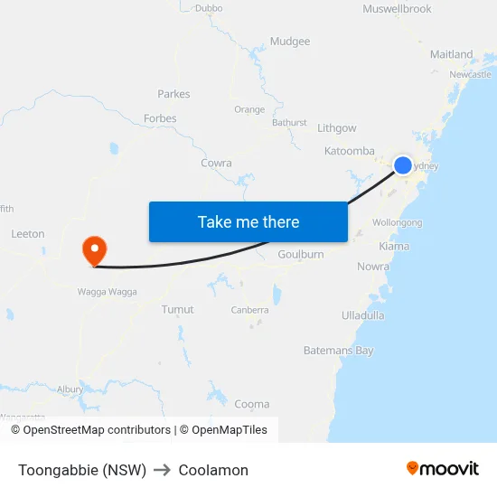 Toongabbie (NSW) to Coolamon map