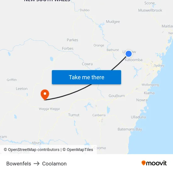 Bowenfels to Coolamon map